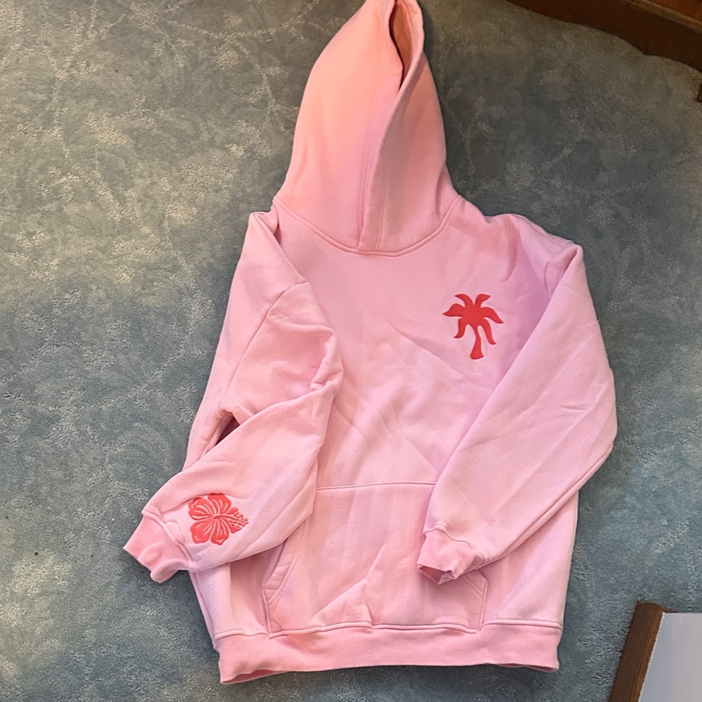Women's Light Pink Hoodie with Red Palm Design
